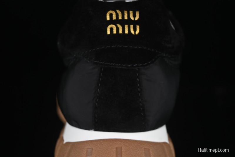 Miu Miu Suede Round Toe Lace-Up Women's Low-Top Casual Shoes - 99D4