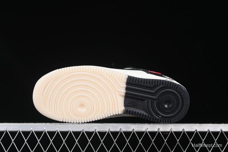 Nike Air Force 1 '07 Low Stussy Supreme Collaboration Dual-Tone Black Red Logo Low-Top Casual Sneakers - HH7518-043