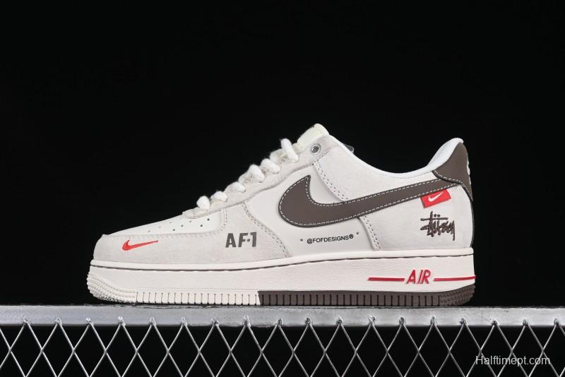 Nike Air Force 1 '07 Low Stussy Collaboration Dual-Tone Beige Brown Low-Top Casual Sneakers - SJ6698-025