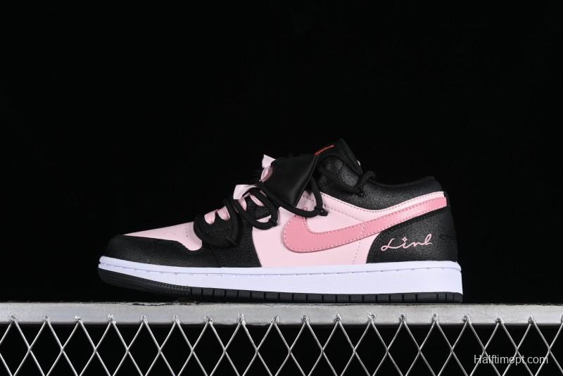 Nike Air Jordan 1 Low AJ1 Retro Basketball Shoes with Black Pink Bow Design - DX4374-008