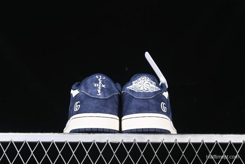 Nike Travis Scott x Fragment Design x Air Jordan 1 Low OG SP AJ1 Collaboration Sneakers - Prussian Blue - XS3086-006