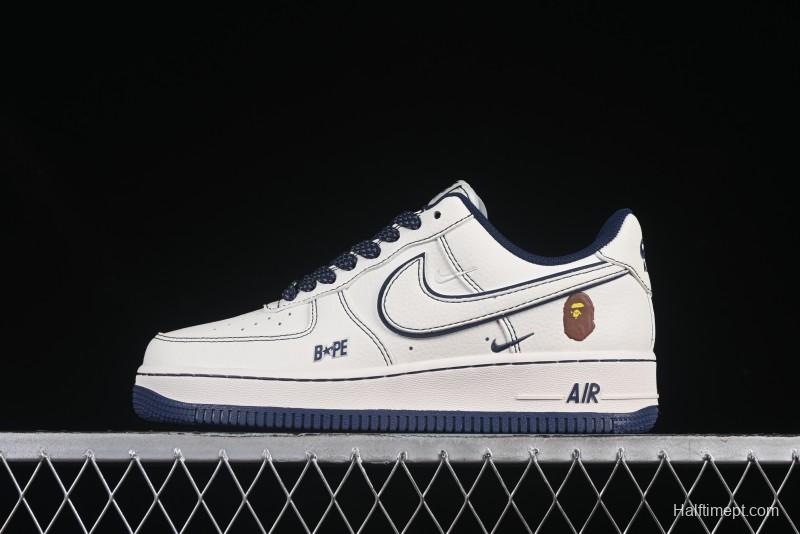 Nike Air Force 1 '07 Low Bape Collaboration Off-White Navy Blue Casual Sneakers - HH7518-066