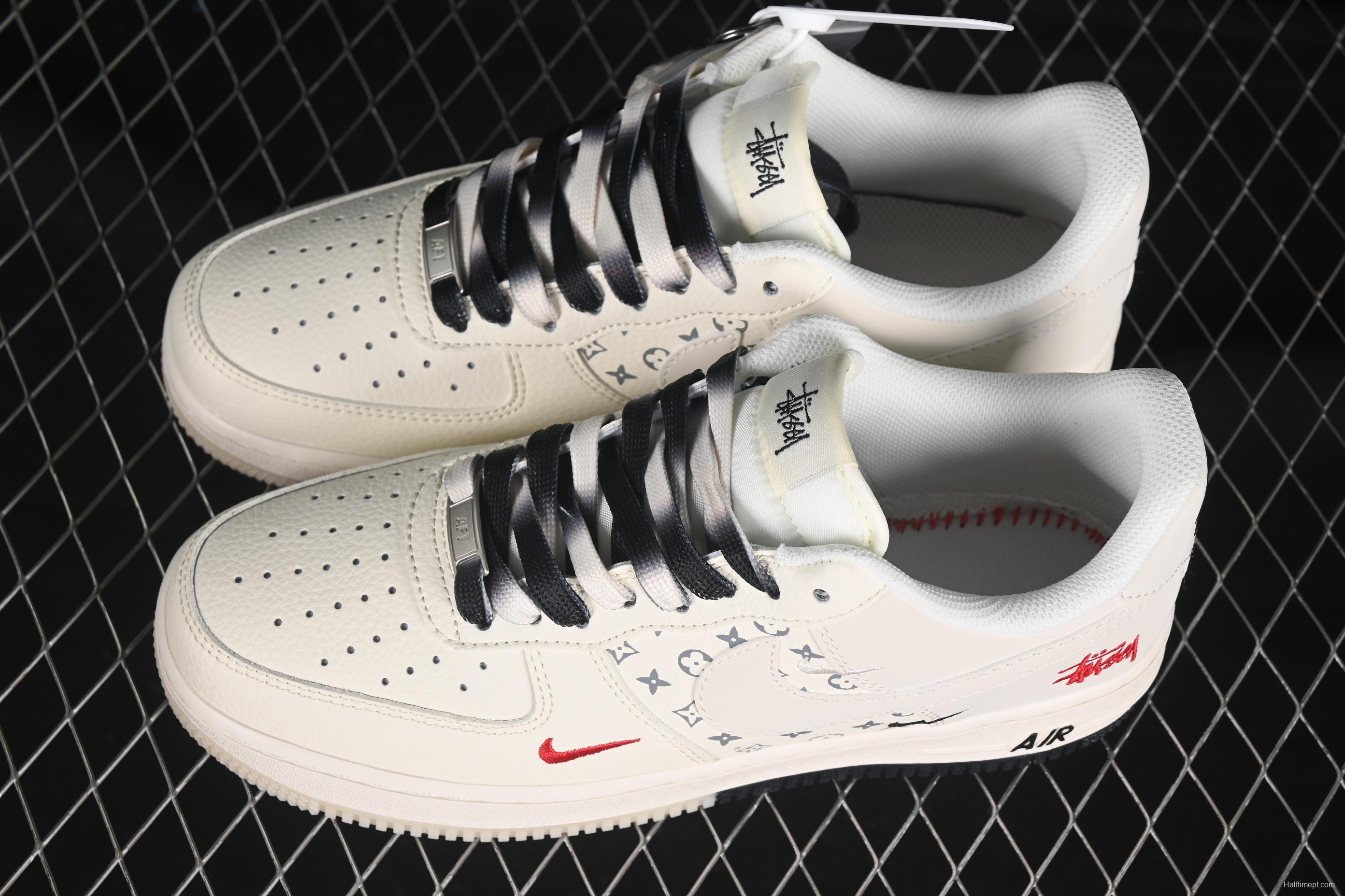 Nike Air Force 1 '07 Low Stussy Collaboration Black Dual-Print Casual Sneakers - HH7518-076