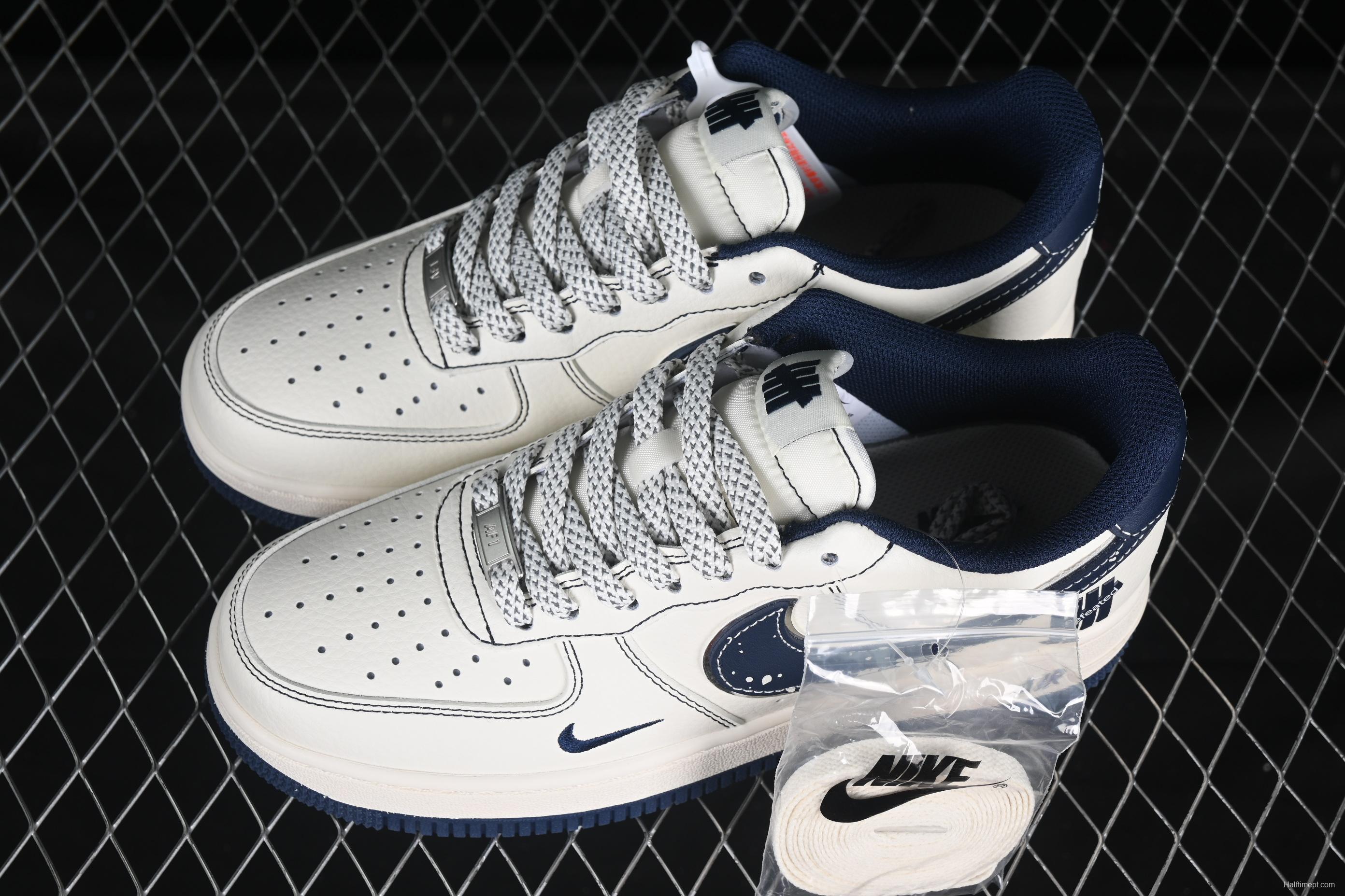 Nike Air Force 1 '07 Low UN Collaboration Navy Splatter Swoosh Casual Sneakers - XS1958-522