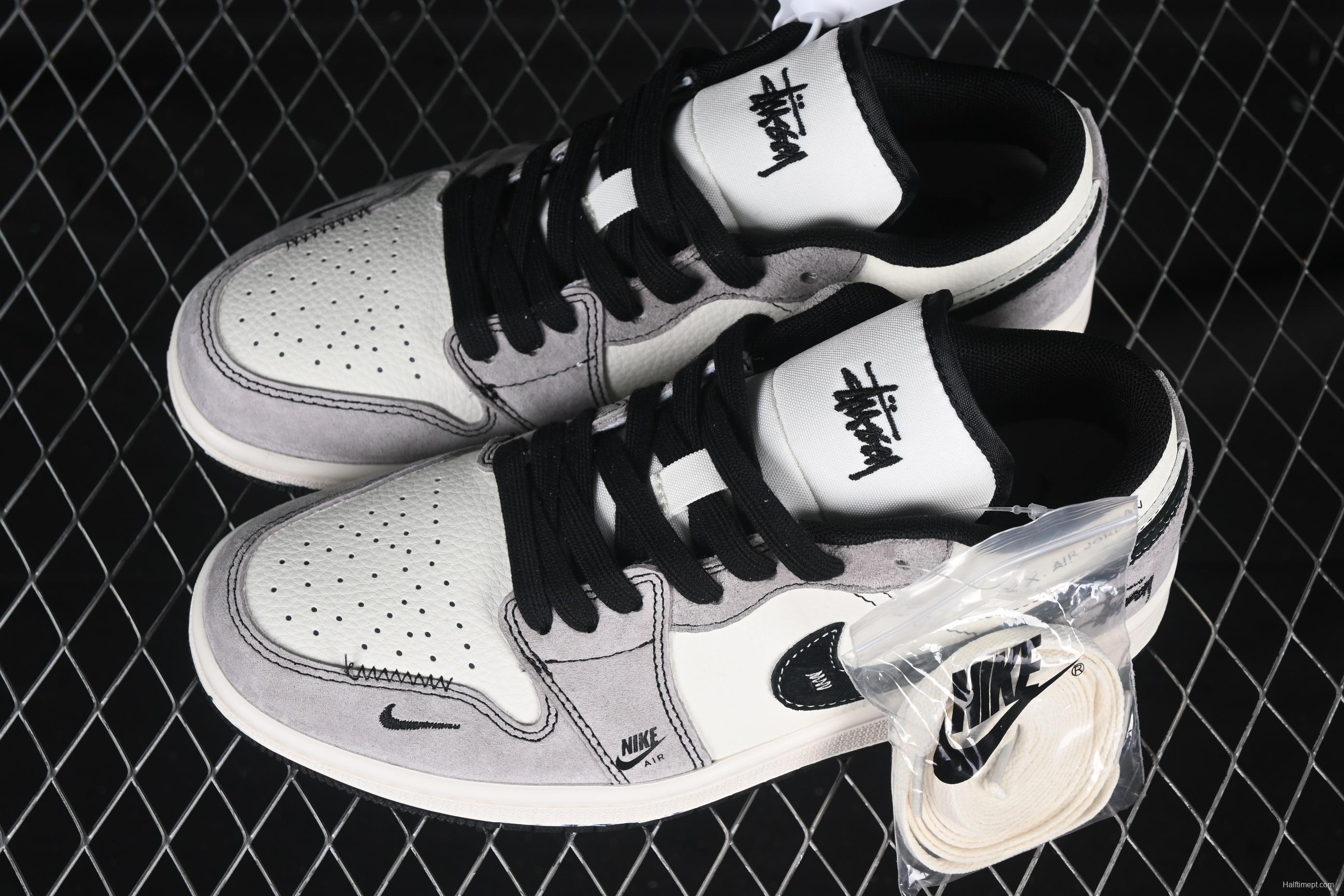 Nike Air Jordan 1 Low Stussy x Supreme Collaboration Custom High-End Retro Basketball Shoes - SJ9950-052