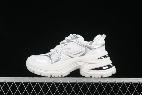 GG-CC Chunky Low Casual Fashion Sneakers with Thick Sole and Height Increasing Design - 2607 White