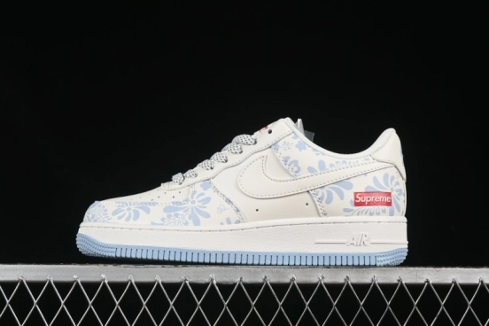 Nike Air Force 1'07 Low Supreme Co-branded Blue and White Casual Sneakers - XX3168-137