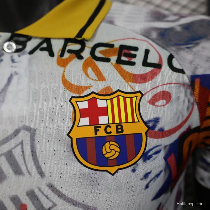 Player Version 25/26 Barcelona White with Graffiti Art Pattern Jersey