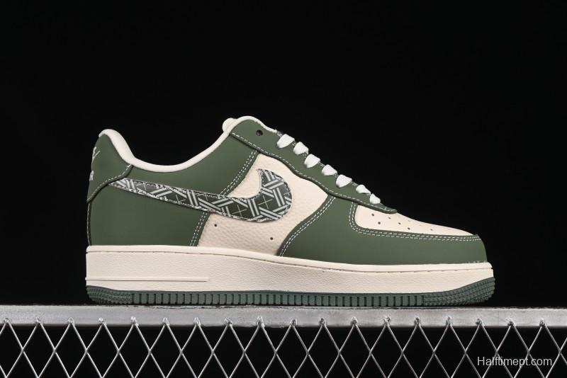 Nike Air Force 1'07 Low Dior Collaboration Dark Green Floral Swoosh Casual Sneakers - KK1988-081