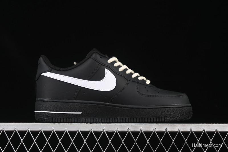 Nike Air Force 1 '07 Low Casual Sneakers in Black & White with Hemp Rope Detailing - ZH0316-073