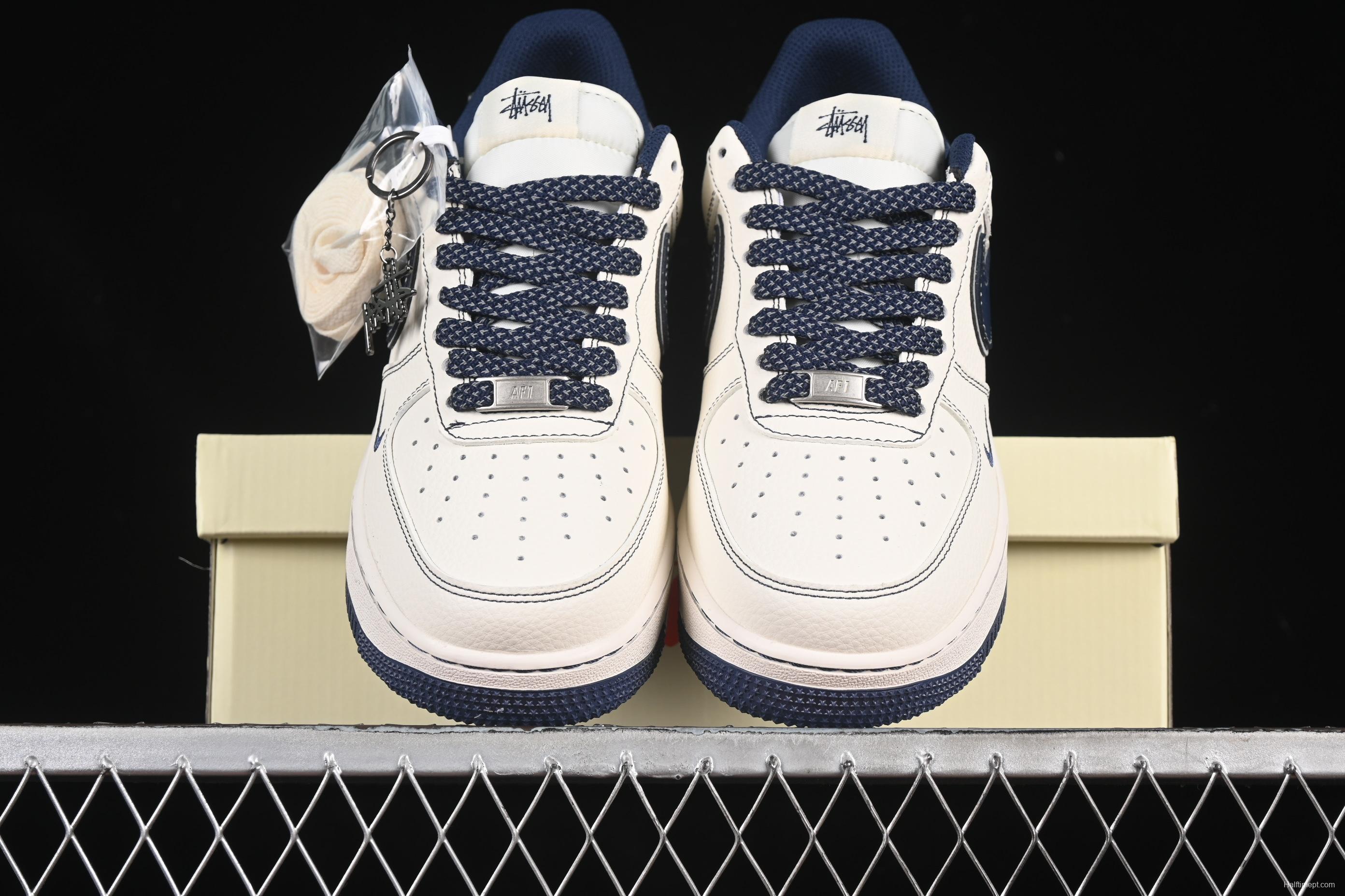 Nike Air Force 1 '07 Low Stussy Collaboration Dark Blue Mini Swoosh Casual Sneakers - HH7518-061