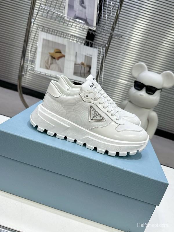 2025 Women Prada White Leather Sneakers