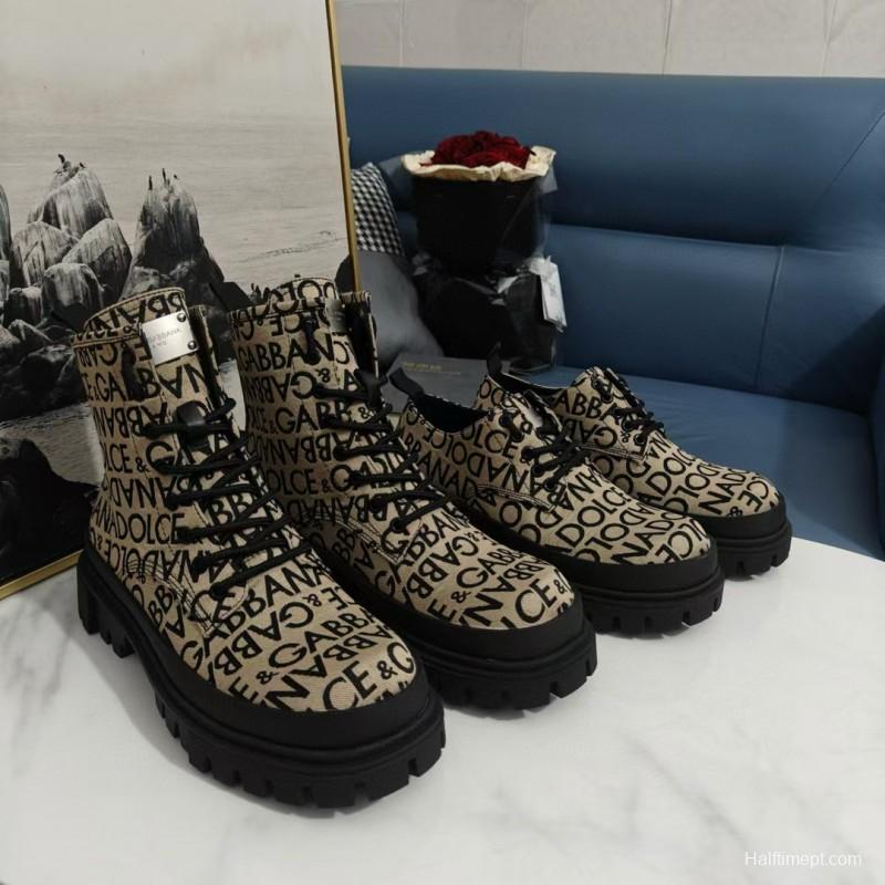 2024 Women Dolce & Gabbana Beige Black Canvas Derby Shoes