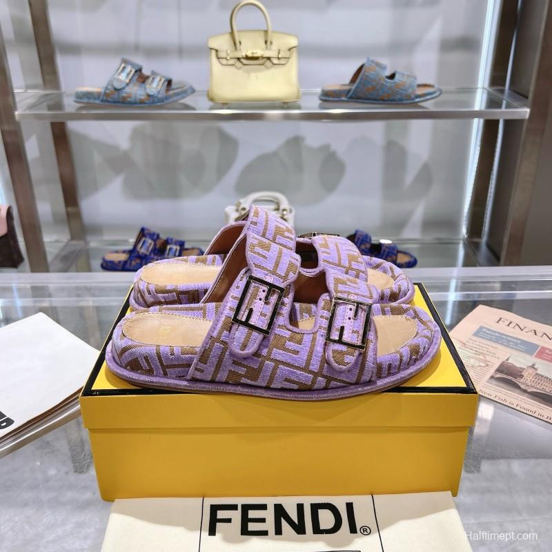 2025 Slippers Fendi Purple Canvas Slippers KFY00250
