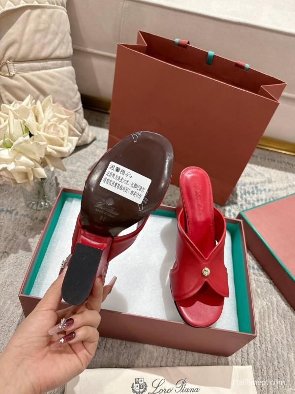 2025 Women Le Parmentier Red Leather Slippers LY00300