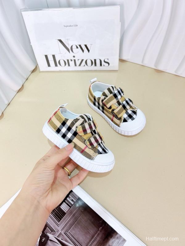 2024 Kids Burberry Beige Black Canvas Leather Sneakers