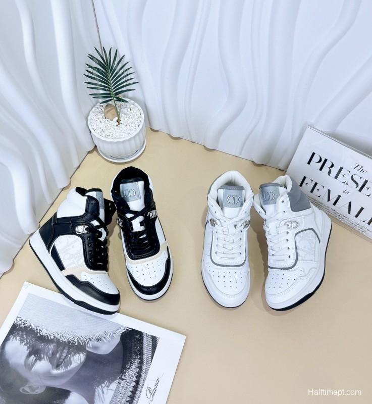 2024 Kids Dior White Grey Black Leather Canvas Sneakers