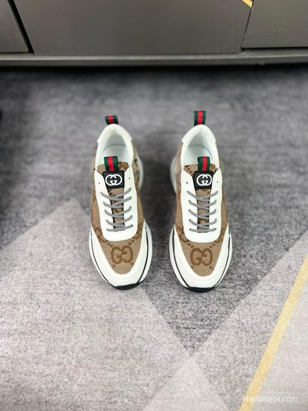 2024 Men Gucci Beige White Canvas Leather Casual Shoes MJ00260