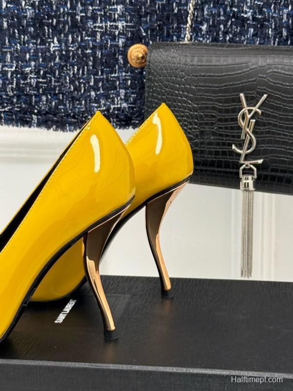 2024 Women Yves Saint Laurent Yellow Patent Leather High Heels