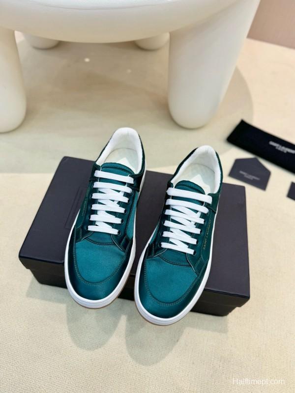 2024 Unisex Yves Saint Laurent Green Satin Casual Sneakers