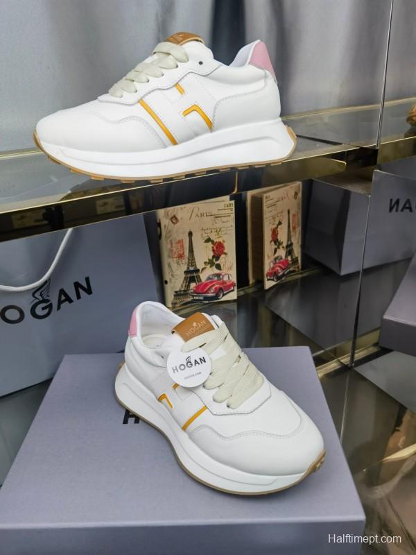 2025 Women HOGAN White Pink Leather Sneakers LY00360