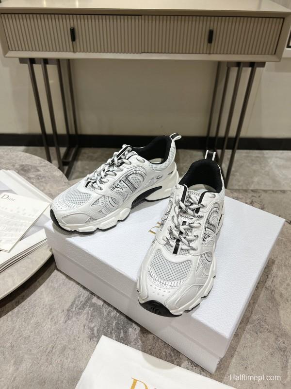 2025 Women Dior White Mesh Leather Sneakers