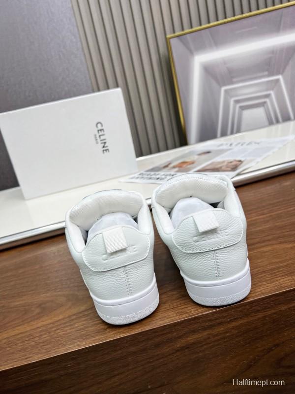 2025 Unisex CELINE White Leather Sneakers KFY00260