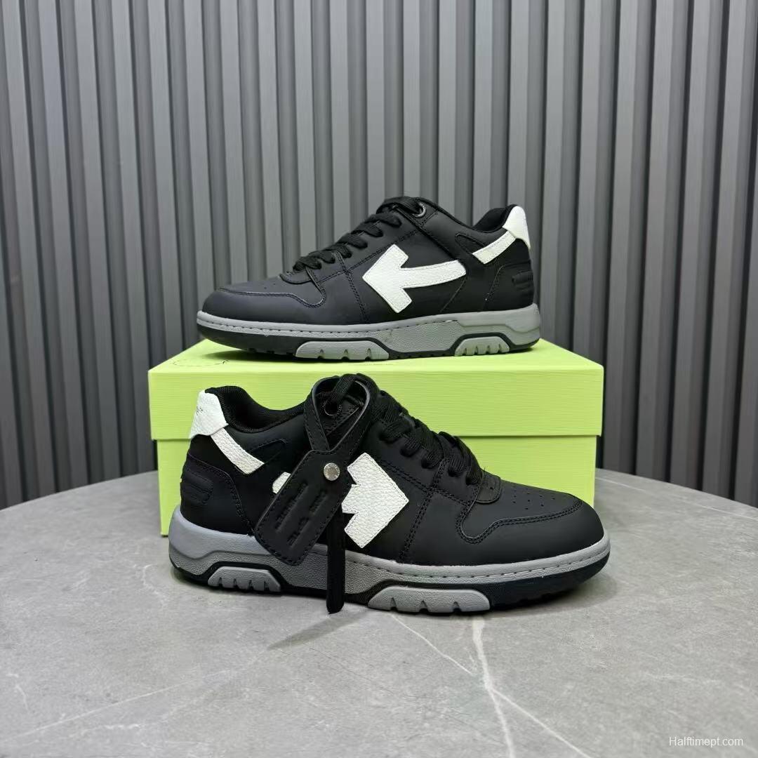 2025 Unisex Off-White Black White Leather Sneakers KFY00320