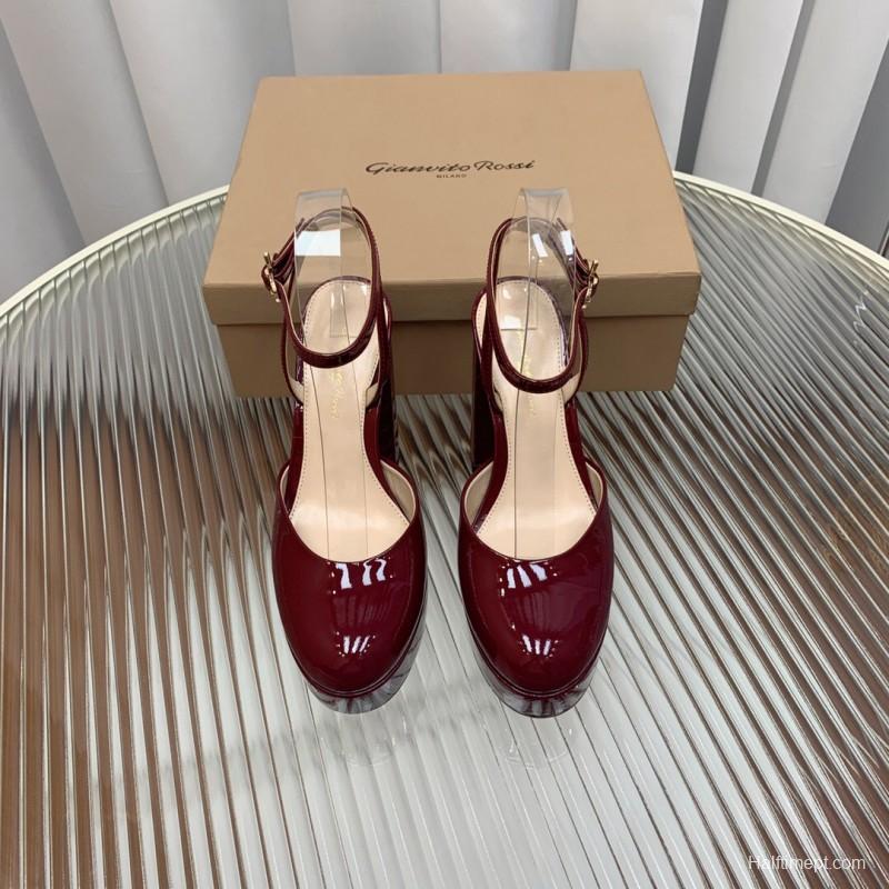 2025 Women Gianvito Rossi Burgundy Patent Leather Platform Sandals