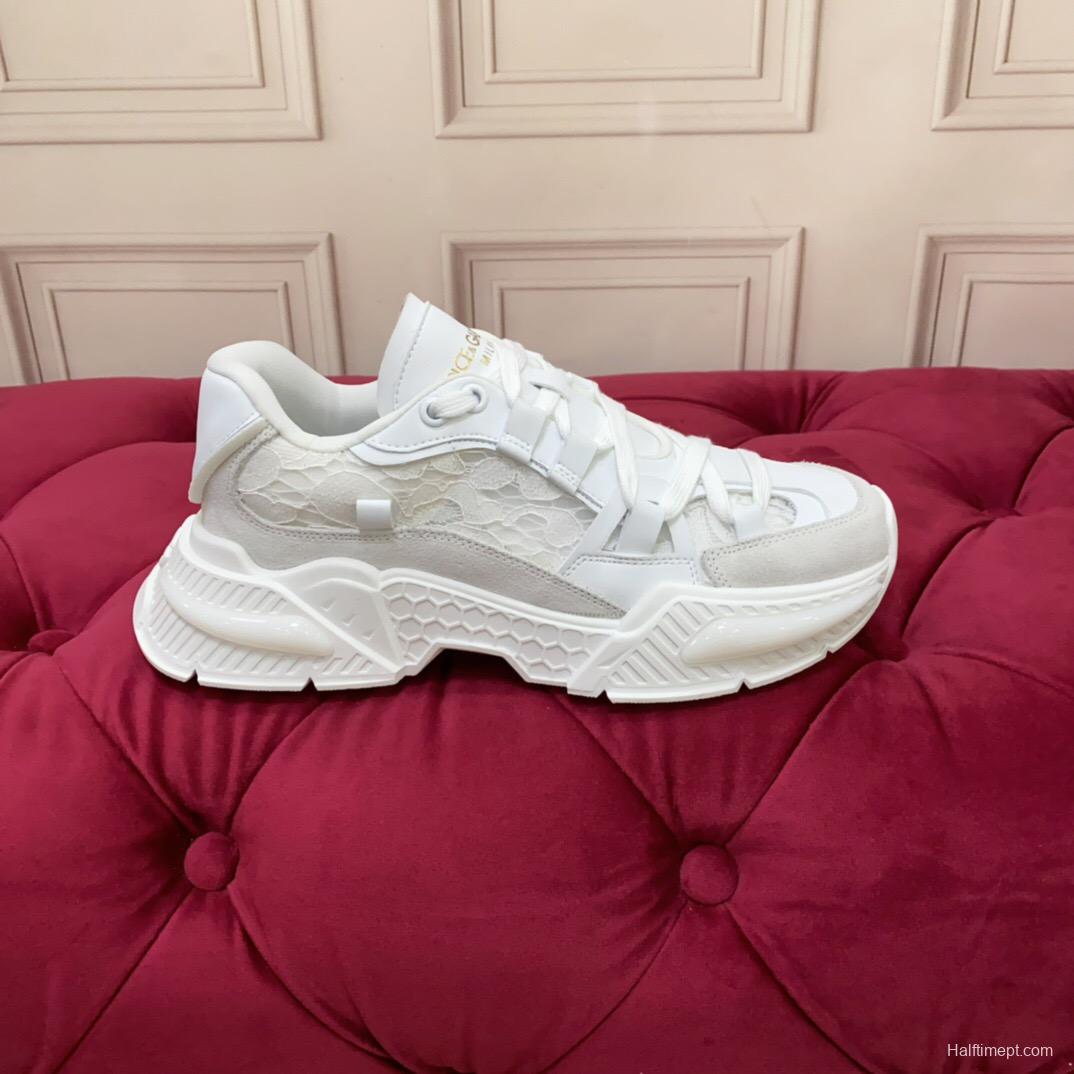 2025 Women Dolce & Gabbana White Mesh Leather Sneakers LY00340