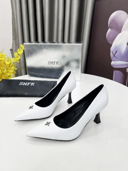 2025 Women SMFK White Cow Leather High Heel Pumps LY