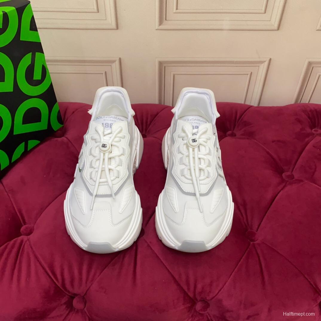 2025 Unisex Dolce & Gabbana White Grey Leather Lycra Sneakers DG Craft LY00330(F)/LY00340(M)