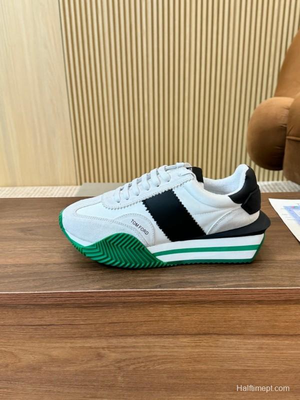 2025 Unisex TOM FORD White Black Green Leather Suede Sneakers LY00360(F)/LY00370(M)