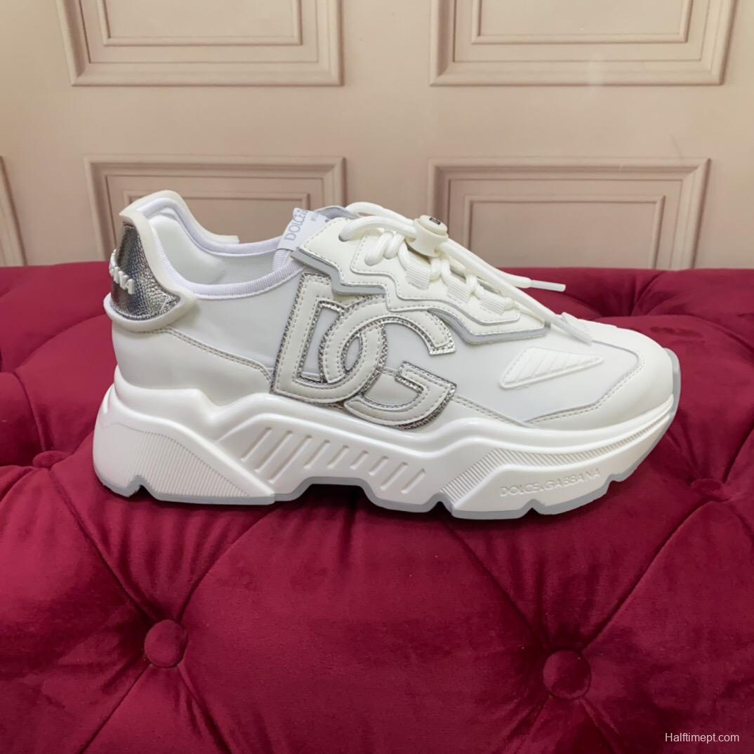 2025 Unisex Dolce & Gabbana White Grey Leather Lycra Sneakers DG Craft LY00330(F)/LY00340(M)