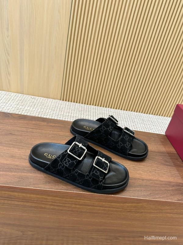 2025 Women Gucci Black Suede Leather Sandals LY00260