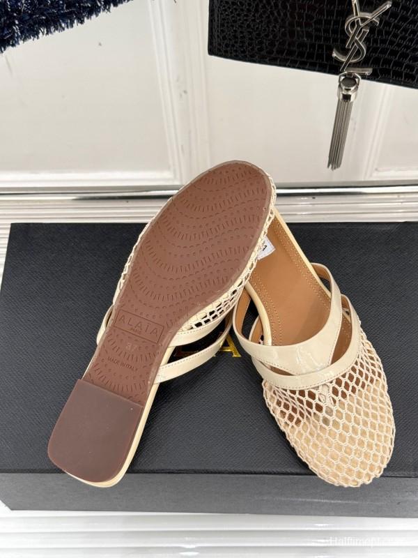 2025 Slippers AlAIA Beige Leather Mesh Slip-on KFY00260