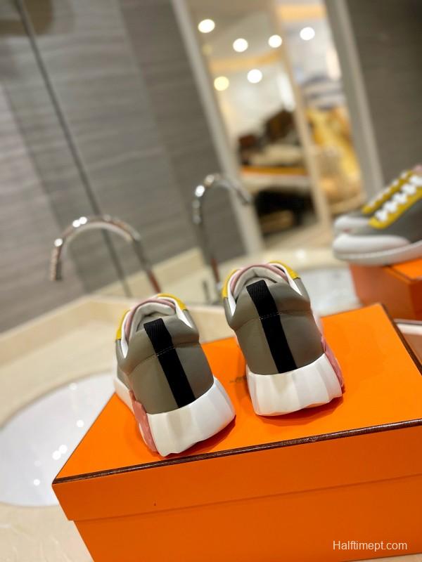 2024 Unisex Hermès Yellow Grey White Imported Silk Lambskin Imported Rain Velvet Casual Sneakers MJ00320
