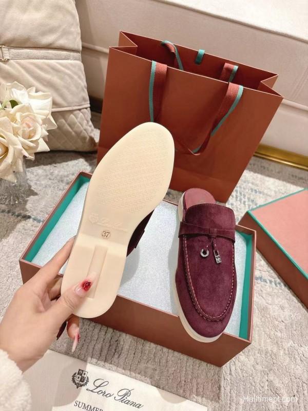 2025 Women LP Burgundy Suede Slippers