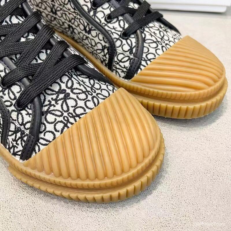 2025 Women Loewe Black White Canvas Rubber High Top Sneakers LY00291