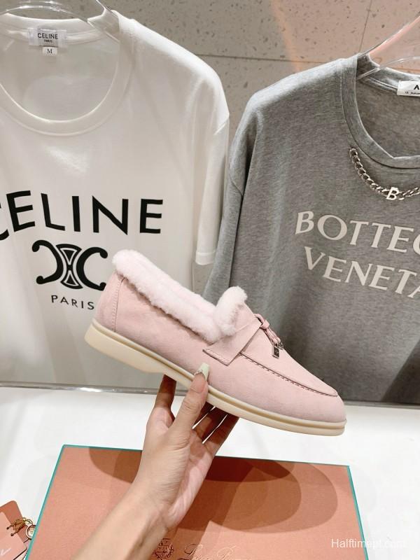 2024 Women LP Pink Suede Shearling Loafers MJ00300
