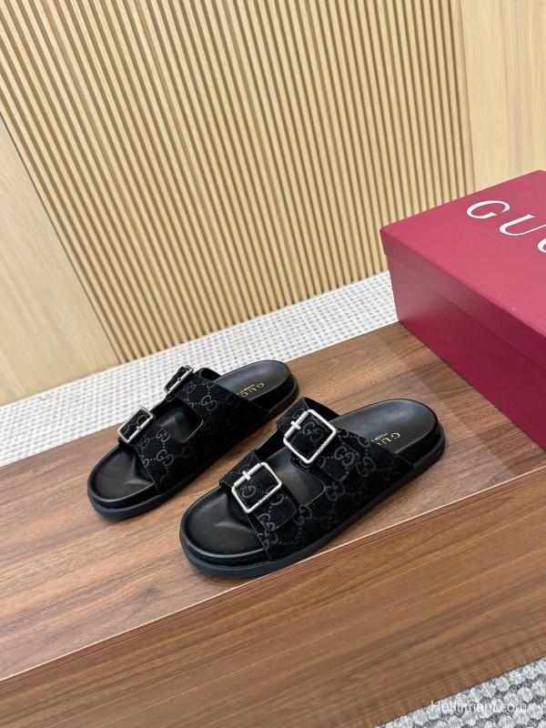 2025 Women Gucci Black Suede Leather Sandals LY00260