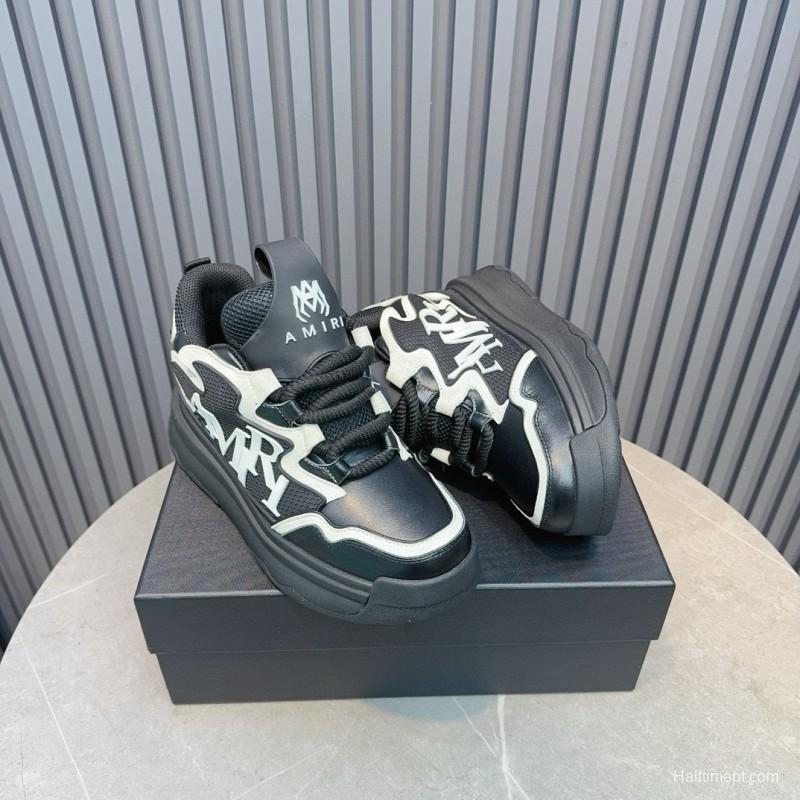 2024 Unisex Amiri Black White Mesh Leather Sneakers MJ00410