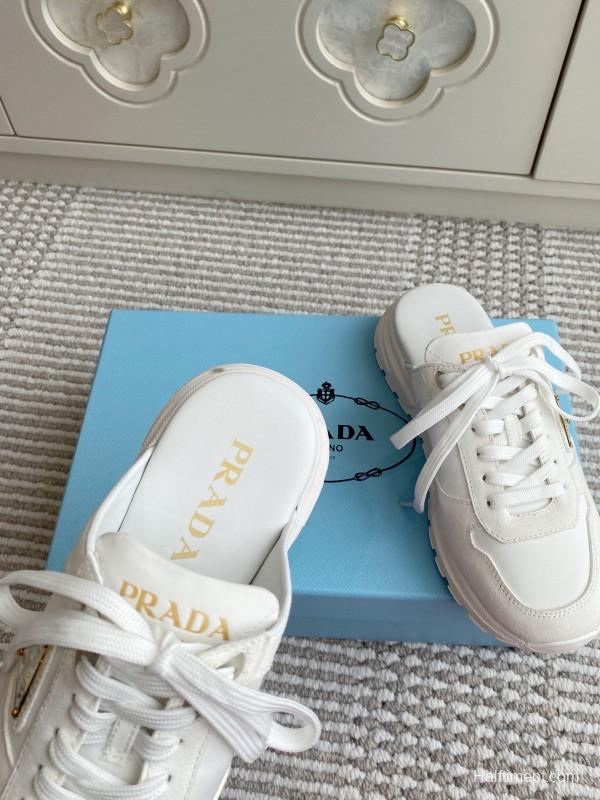 2025 Women Prada White Leather Sneakers LY00290