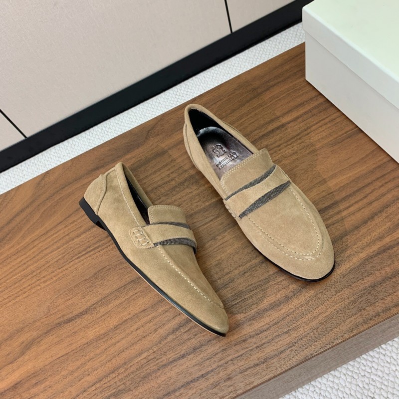 2025 Men Brunello Cucinelli Beige Suede Loafers Handmade Craftsmanship KFY00300(M)