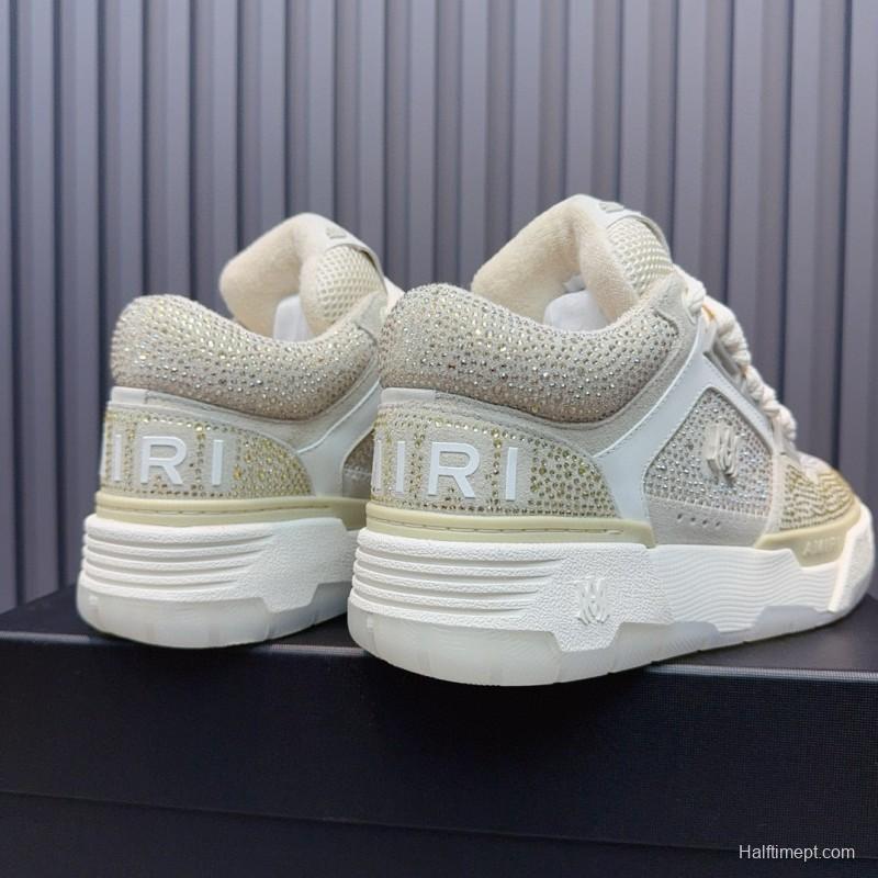 2024 Unisex Amiri Beige White Mesh Leather Sneakers MJ00410