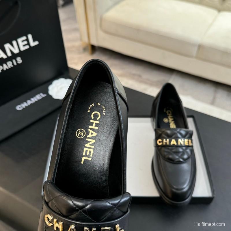 2025 Women Chanel Black Leather Loafer KFY00310