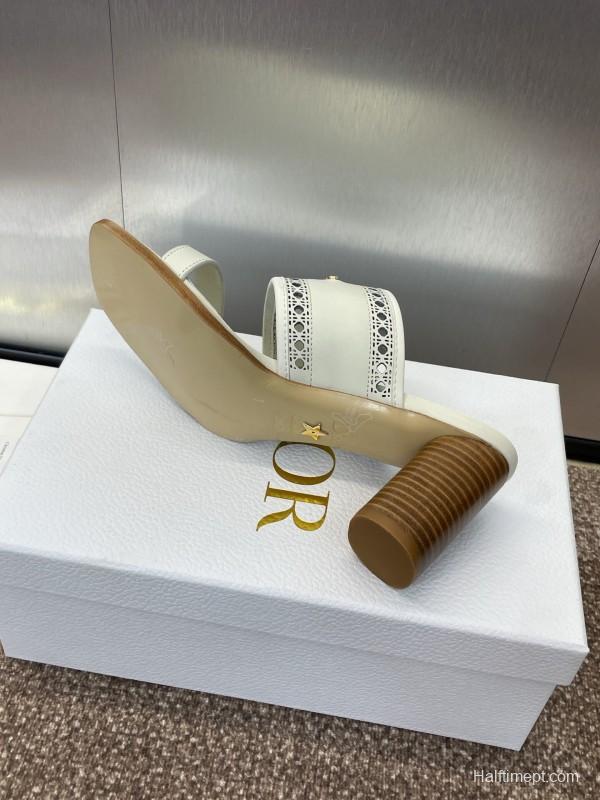 2025 Women Dior White Leather Slide Sandals