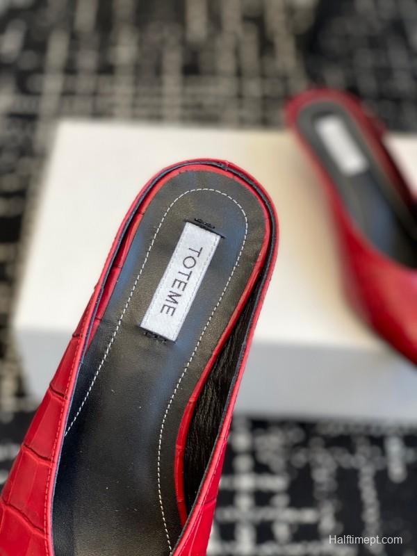 2025 Women Toteme Red Leather Pointed Toe Mule KFY00290