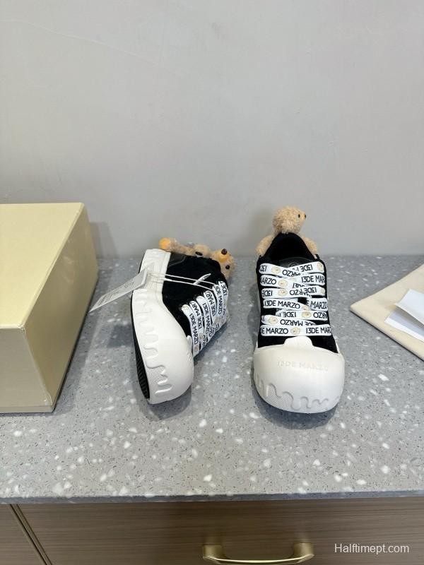 2025 Women 13DE MARZO Black Canvas Small Bear Toy Sneakers KFY00280