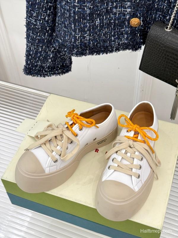 2025 Women Marni White Leather Chunky Sole Casual Sneakers LY00360(F)